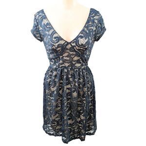 Francesca's Indigo Lace Overlay A-Line Dress